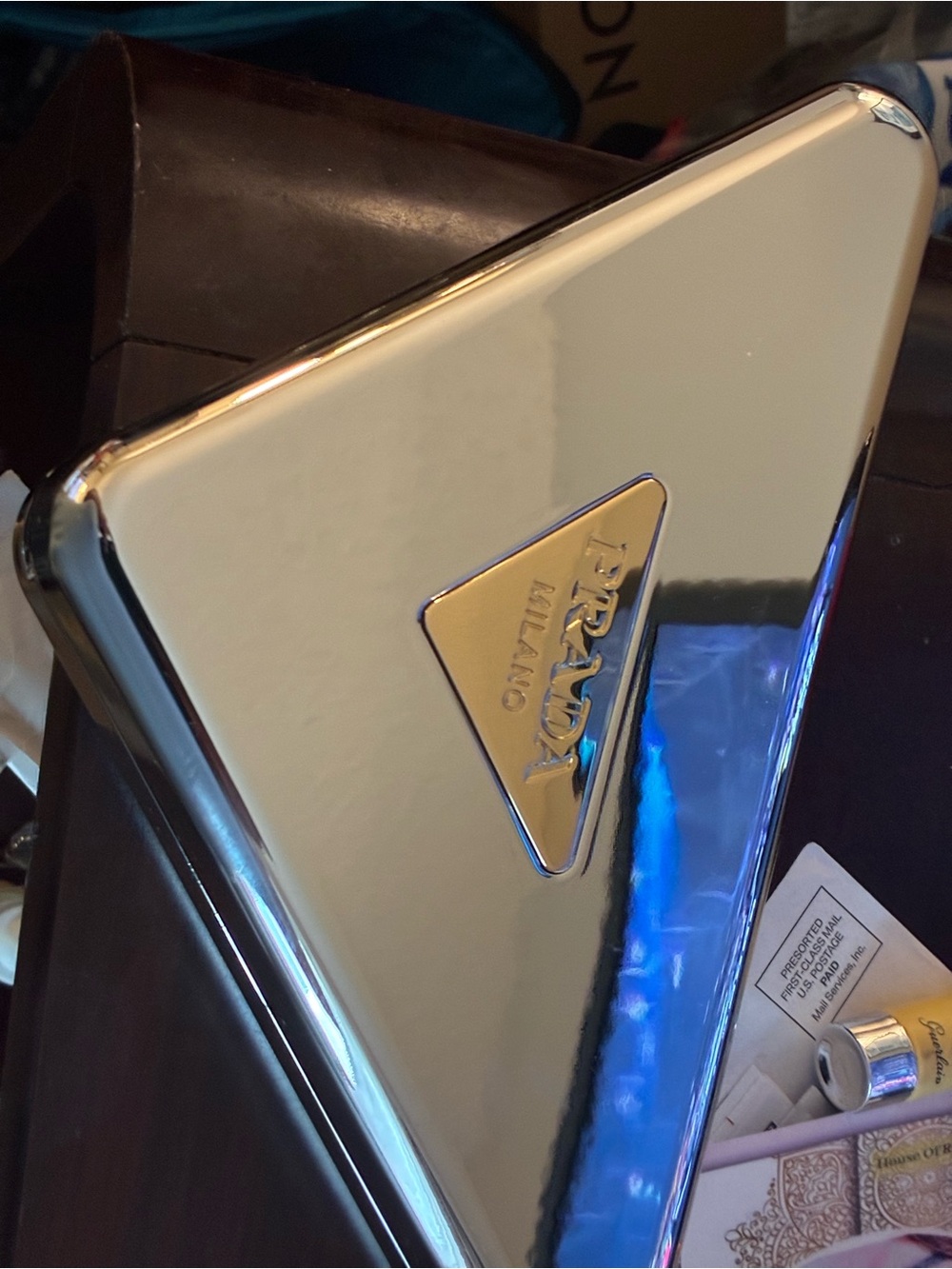 Rare Price!Prada Gold and Metallic Silver Triangular Large Clutch - Picture 5 of 5